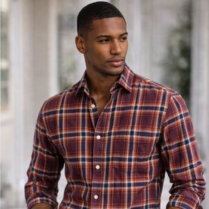 Banana Republic Soft Wash Mens XXL Long Sleeve Plaid Button Down Shirt Burgundy